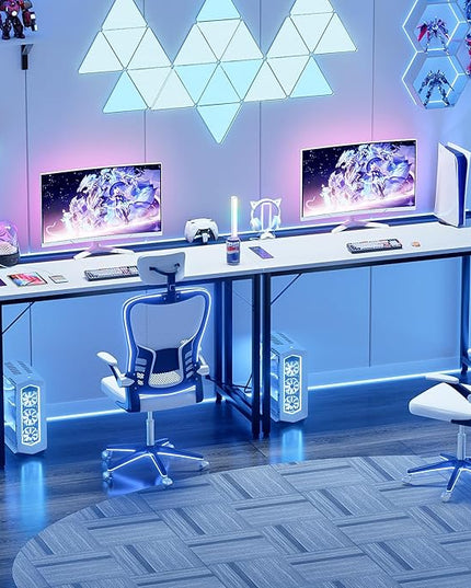 47 Inch Computer Desks with Power Outlets and USB Charging Ports, Modern Office Desk for Small Spaces, Sturdy Laptop PC Gaming Writing Table for Students, White and Black, 2 Pack - LeafyLoom