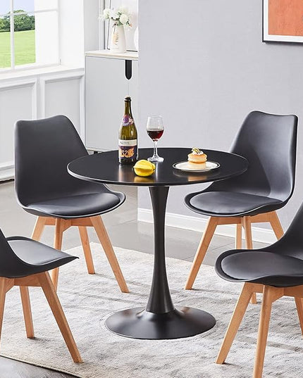 Round Dining Table Small Black Kitchen Table 31.5" in Tulip Design Modern Pedestal Table for Small Space Dining Room 2 to 4 Person - LeafyLoom