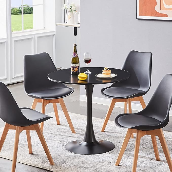 Round Dining Table Small Black Kitchen Table 31.5" in Tulip Design Modern Pedestal Table for Small Space Dining Room 2 to 4 Person - LeafyLoom