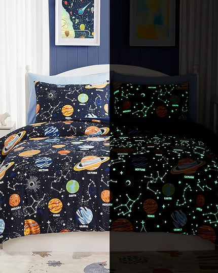 Twin Comforter Set with Sheets - 5 Pieces Kids Twin Bedding Sets, Glow in The Dark Space Twin Bed in a Bag with Comforter, Sheets, Pillowcase & Sham - LeafyLoom