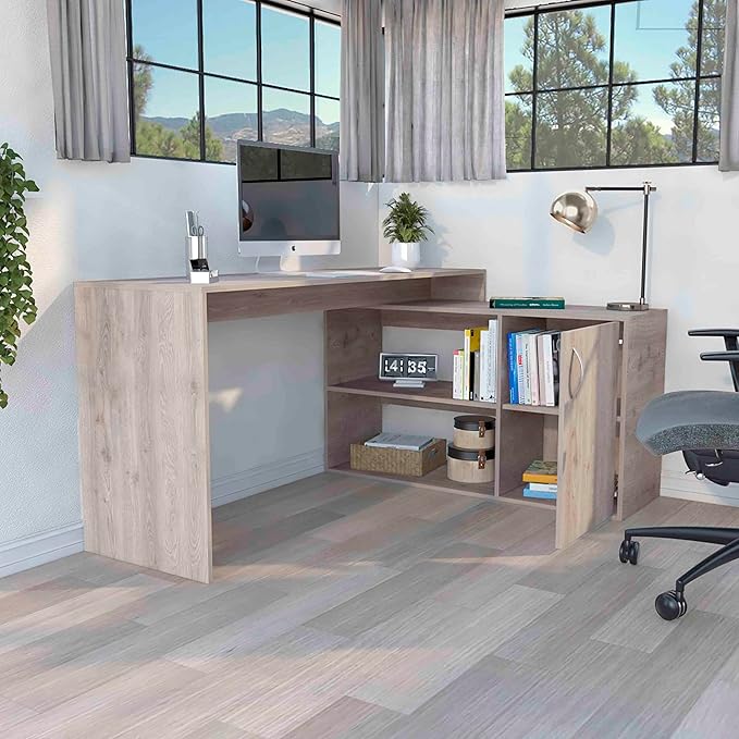 NicBex Kimberly-DW-00003-LWJ Home Office Desks, 59.6"x45.9"x30.1", Light Gray - LeafyLoom