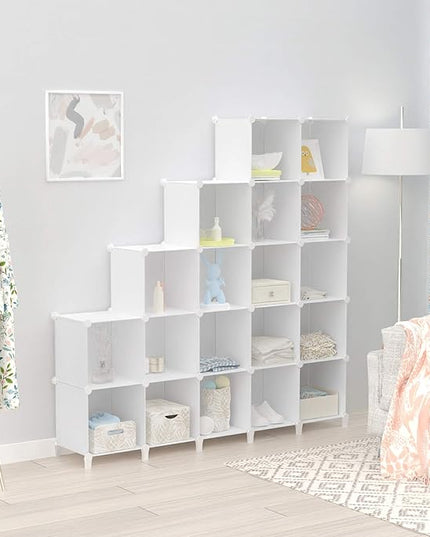 HOMIDEC 20-Cube Storage Shelf, Storage Bookcase Bookshelf with Metal Hammer, Storage Cubes Organizer Cabinet for Kids, Closet, Bedroom, Bathroom, (11.8x11.8x11.8 inch) - LeafyLoom