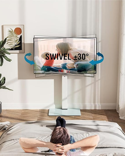 FITUEYES Swivel Floor TV Stand with Mount for TVs 37 43 50 55 60 65 70 75 Inch LCD LED Flat/Curved Screens Universal Swivel Televisions TV Mount Stand for Bedroom Living Room Black Tempered Glass Base - LeafyLoom