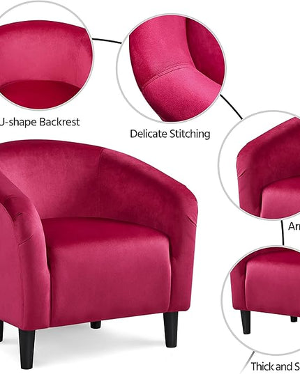 Yaheetech Club Chair, Velvet Accent Chair Upholstered Barrel Chair Sitting Chair with Armrest and Low Back for Living Room Bedroom, Rose Red - LeafyLoom