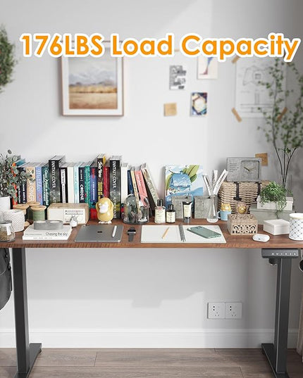 STARY Electric Adjustable Height Sit Stand Home Office Desk with Splice Board, 55x24, Rustic Brown/Black Frame - LeafyLoom