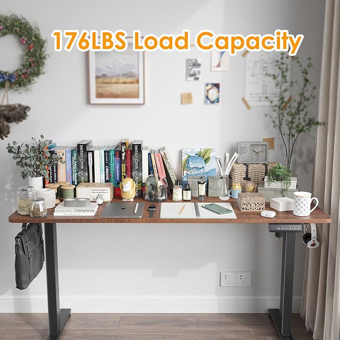 STARY Electric Adjustable Height Sit Stand Home Office Desk with Splice Board, 55x24, Rustic Brown/Black Frame - LeafyLoom