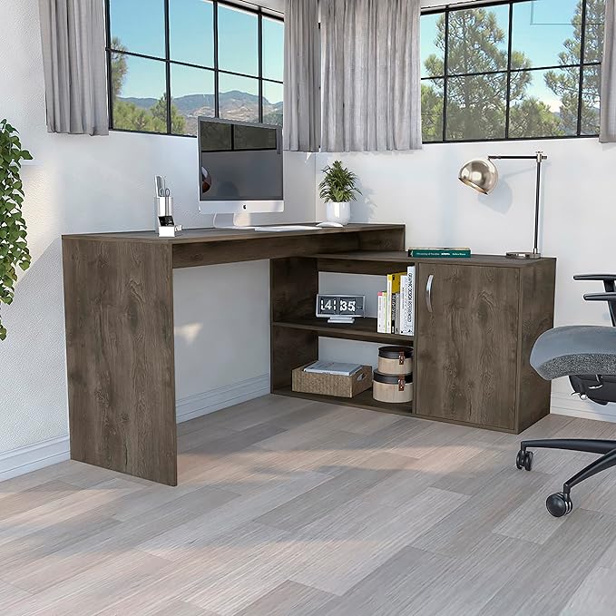 NicBex Kimberly-DW-00203-LWJ Home Office Desks, 59.64"x45.86"x30.11", Dark Brown - LeafyLoom