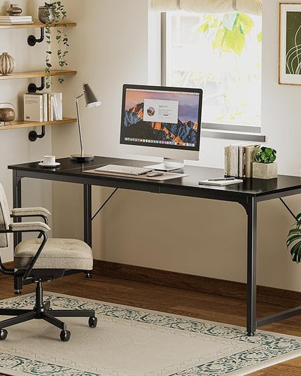 Computer Desk, 70 Inch Office Desk, Gaming Desk with Storage, Writing Desk Work Desk for Home Office, Study, Long Simple Desk, Large Legroom, Metal Frame, Black - LeafyLoom