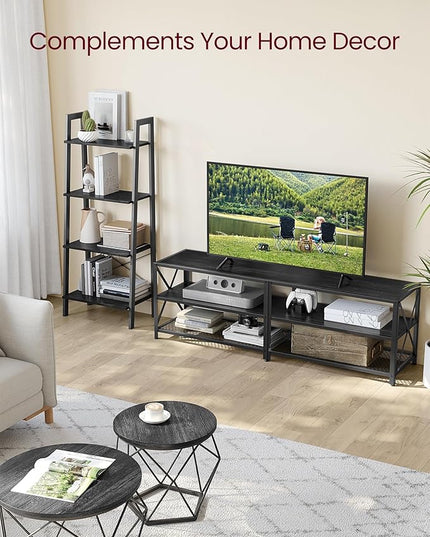 VASAGLE TV Stand, TV Console for TVs Up to 70 Inches, TV Table, 63 Inches Width, TV Cabinet with Storage Shelves, Steel Frame, for Living Room, Bedroom, Black with Wood Grain ULTV095B22 - LeafyLoom
