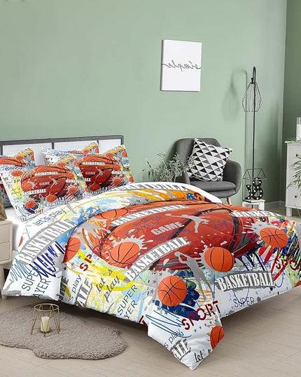 Tailor Shop Basketball Comforter Sets,Kids Twin Bedding Size,Basketball Bedding Sets for Boys Teens,Sport Comforter Sets with 1 Comforter 2 Pillowcases………… - LeafyLoom
