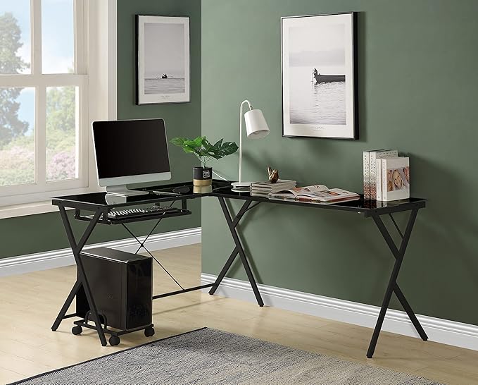 NicBex Kimberly-DW-00020-LWJ Home Office Desks, 62"x47"x28", Black - LeafyLoom