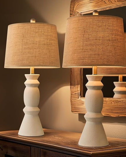 Oneach 25.75'' Farmhouse Ceramic Table Lamp for Living Room, Rustic White Bedside Lamps for Bedroom, Nightstand, Dining Room, Office, Table Decor… - LeafyLoom