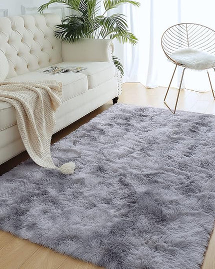 AROGAN Soft Rainbow Area Rugs for Girls Room 4x6 Feet, Fluffy Girls Bedroom Rugs, Princess Rug, Cute Colorful Carpet for Kids Teens Nursery Toddler, Grey - LeafyLoom