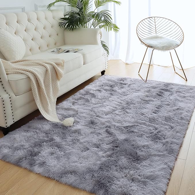 AROGAN Soft Rainbow Area Rugs for Girls Room 4x6 Feet, Fluffy Girls Bedroom Rugs, Princess Rug, Cute Colorful Carpet for Kids Teens Nursery Toddler, Grey - LeafyLoom