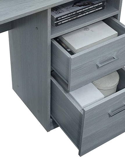 Techni Mobili Functional L-Shaped Computer Desk with storage, L is ⁠59.5" wide x 59.5" Long, Grey - LeafyLoom