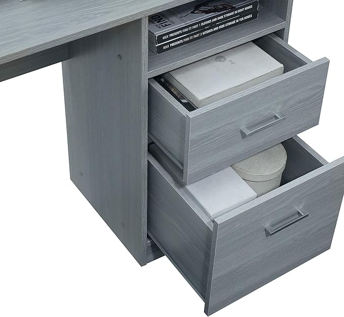 Techni Mobili Functional L-Shaped Computer Desk with storage, L is ⁠59.5" wide x 59.5" Long, Grey - LeafyLoom