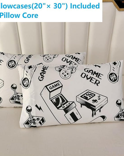 3PCS White Gamer Comforter Set Full for Boys Girls Teens and Kids, Soft Microfiber Cute Comforter Full Size, Bed in a Bag Full Cozy House Collection, Hotel Luxury and Lightweight, Full - LeafyLoom