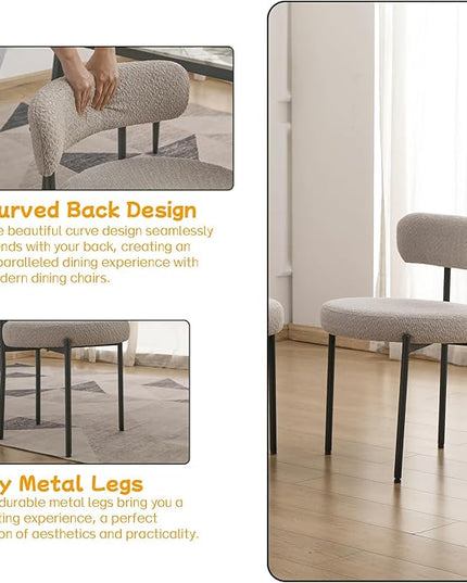 EDWELL Grey Dining Chairs Set of 6, Mid Century Modern Dining Room Chairs with 3.94” Cushions, Round Upholstered Boucle Chairs with Black Metal Legs for Kitchen, Living Room - LeafyLoom