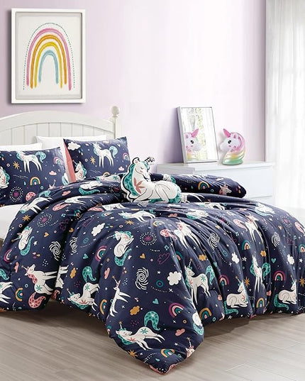 for Kids Unicorn Magic 4-Piece Comforter Set - Beautiful Motif Design Bedding Set with Embrodery Print - LeafyLoom