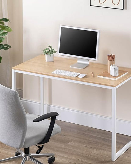 ZINUS Jennifer 47 Inch Computer Workstation / Office Desk - White Frame & Natural Top - LeafyLoom