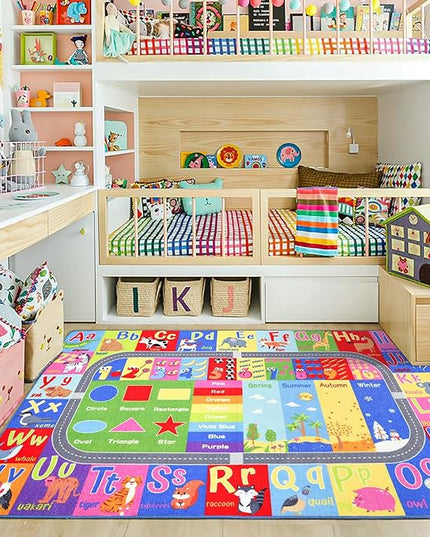 HOMORE Kids Educational Rug, Kids Collection Area Rug for Learning Alphabet, Numbers, Colors, Season and Animal Words, Playmat for Classroom Playroom, 3x5 Feet - LeafyLoom