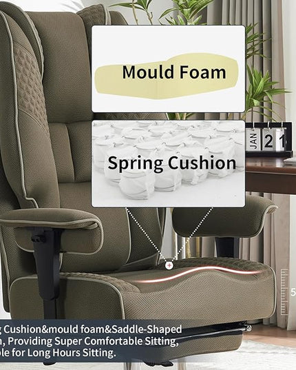 Big and Tall Office Chair 400lbs Wide Seat, Mesh High Back Executive Office Chair with Foot Rest, Ergonomic Office Chair Lumbar Support for Lower Back Pain Relief (Mesh Light Green) - LeafyLoom