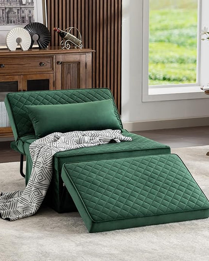 Sofa Bed, 4 in 1 Multi-Function Folding Ottoman Breathable Velvet Couch Bed with Adjustable Backrest Modern Convertible Chair for Living Room Apartment Office,Squared-Green - LeafyLoom