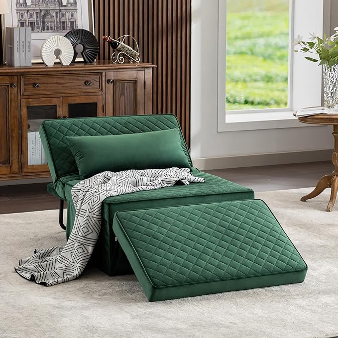Sofa Bed, 4 in 1 Multi-Function Folding Ottoman Breathable Velvet Couch Bed with Adjustable Backrest Modern Convertible Chair for Living Room Apartment Office,Squared-Green - LeafyLoom
