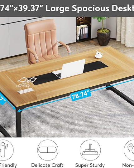 Tribesigns Modern Computer Desk, 78.7 x 39.4 inch X Large Executive Office Desk Computer Table Study Writing Desk Workstation for Home Office, Walnut/Black - LeafyLoom