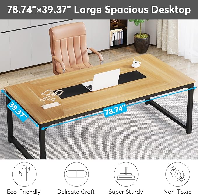 Tribesigns Modern Computer Desk, 78.7 x 39.4 inch X Large Executive Office Desk Computer Table Study Writing Desk Workstation for Home Office, Walnut/Black - LeafyLoom