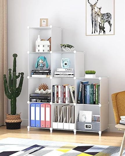 FUNLAX Cube Storage Shelf, 9 Storage Cubes Closet Organizers and Storage Portable Cube Storage Organizer Plastic Bookshelf Bookcase for Study Room, Bedroom, Office, White - LeafyLoom