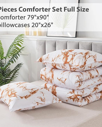 Litanika Rust Marble Comforter Full(79x90lnch), 3 Pieces(1 Marble Comforter and 2 Pillowcases) Soft Microfiber Comforter Bedding Set for Men and Women - LeafyLoom