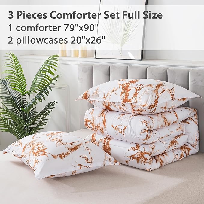 Litanika Rust Marble Comforter Full(79x90lnch), 3 Pieces(1 Marble Comforter and 2 Pillowcases) Soft Microfiber Comforter Bedding Set for Men and Women - LeafyLoom