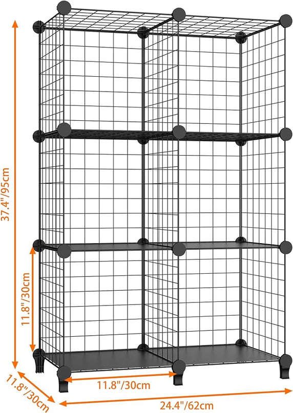 HOMIDEC Wire Cube Storage, Storage Shelves 6 Cube Bookshelf Bookcase Closet Organizer and Storage, Wire Storage Shelves Multi-Use DIY Storage Cube Shelf for Books, Toys, Clothes, Tools - LeafyLoom