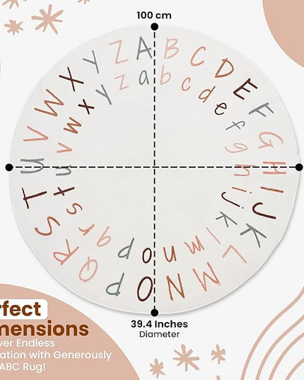ABC Rug for Kids Room | 40 Inch Round Alphabet Rug with Capital and Lowercase Letters | ABC Boho Classroom Rug for Alphabet Learning - LeafyLoom