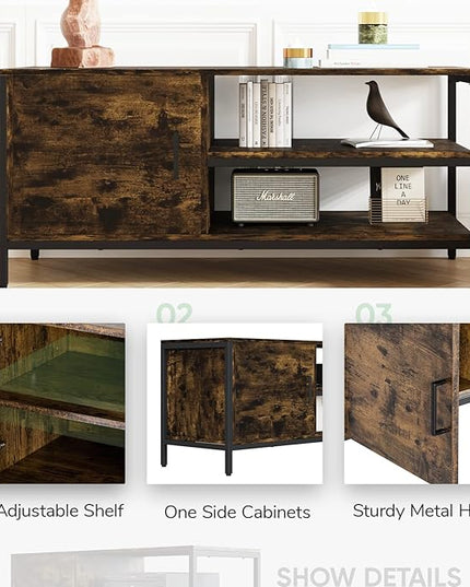 Novilla Retro Farmhouse TV Stand for TVs up to 50 Inches, Living Room Entertainment Center for Flat/Curved Screen, 43 Inches, Brown - LeafyLoom