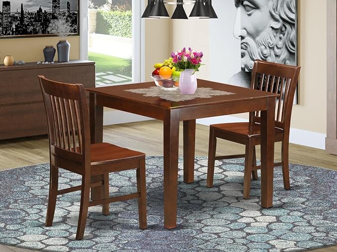 East West Furniture Oxford 3 Piece Room Set Contains a Square Kitchen Table and 2 Dining Chairs, 36x36 Inch, OXNO3-MAH-W - LeafyLoom
