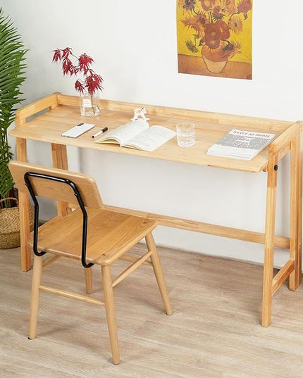 Computer Desk, Foldable Desk, Home Office Desks, Solid Wood Writing Desk, Mid Century Modern Desks, Oak Study Table, Folding Desks for Small Spaces, 47.2 W x 27.6 H x 13.6 D Inches, Natural - LeafyLoom
