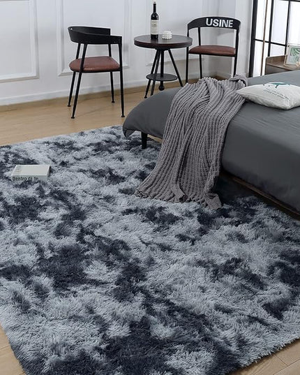 AROGAN Soft Rainbow Area Rugs for Girls Room, Fluffy Girls Bedroom Rugs, Princess Rug, Cute Colorful Carpet for Kids Teens Nursery Toddler (Blue-Grey, 4×6 Feet) - LeafyLoom