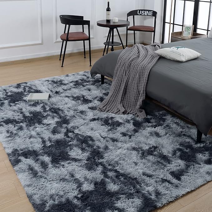 AROGAN Soft Rainbow Area Rugs for Girls Room, Fluffy Girls Bedroom Rugs, Princess Rug, Cute Colorful Carpet for Kids Teens Nursery Toddler (Blue-Grey, 4×6 Feet) - LeafyLoom