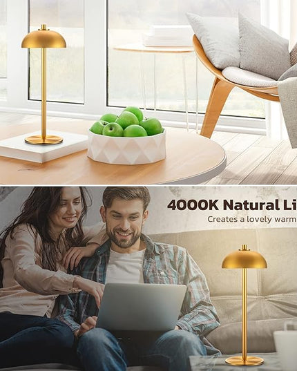 2 Pack Cordless Table Lamp, 5000mAh Portable Rechargeable Table Lamp, 3 Color Modes Stepless Dimming Table Light with Memory Function, for Dinner, Patio, Home, Restaurant.(Gold) - LeafyLoom