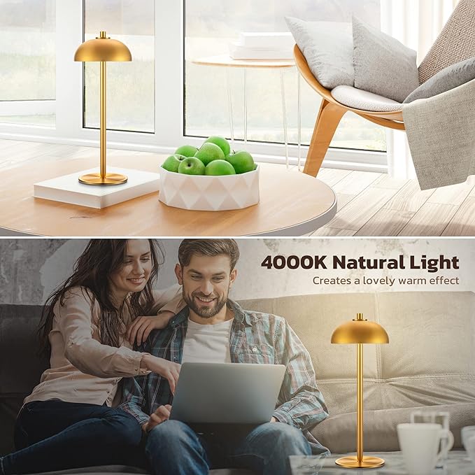 2 Pack Cordless Table Lamp, 5000mAh Portable Rechargeable Table Lamp, 3 Color Modes Stepless Dimming Table Light with Memory Function, for Dinner, Patio, Home, Restaurant.(Gold) - LeafyLoom