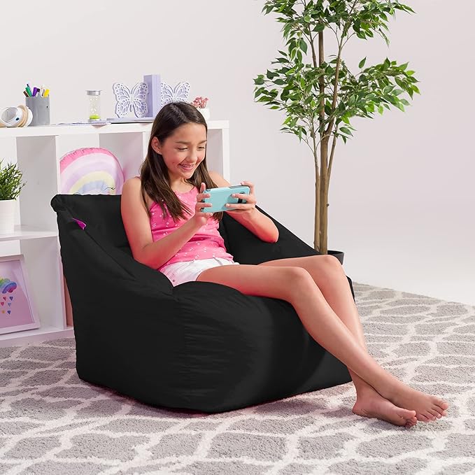 Posh Creations Structured Comfy Seat for Playrooms and Bedrooms, Large Bean Bag Chair, Coronado Chair, Black - LeafyLoom