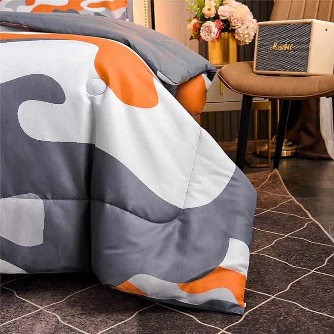 Meeting Story Kids Camo Bedding Set, Army Camouflage Bedding Twin Comforter Set for Boys Girls Teens Bedroom Decoration, 3Pcs (Orange, Full) - LeafyLoom