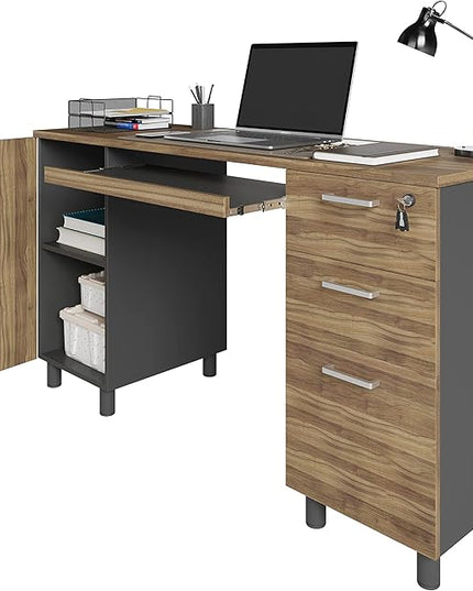 Modern Design By Crafts & comfort Venice Computer Desk - Office Desk with 3 Drawers & CPU Storage Cabinet - Laptop Workstation with Keyboard Tray & Cable Hole - Home & Office Supplies -Cass/black - LeafyLoom