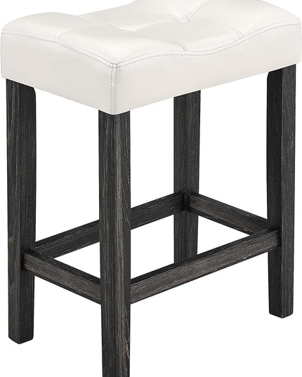 Home Kitchen 5 Piece Dining Set, Breakfast 4 Padded Stools, Industrial Bar Table & Chairs Furniture for Living Room, Apartment, Space-Saving Design, White+Black - LeafyLoom