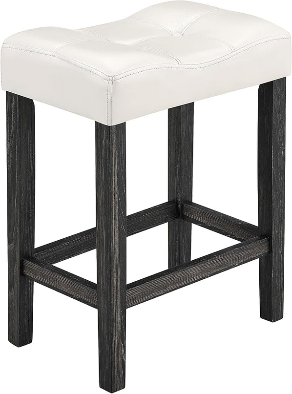 Home Kitchen 5 Piece Dining Set, Breakfast 4 Padded Stools, Industrial Bar Table & Chairs Furniture for Living Room, Apartment, Space-Saving Design, White+Black - LeafyLoom