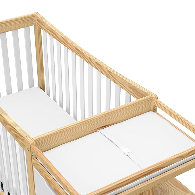 Graco Remi 4-In-1 Convertible Crib & Changer With Drawer (White & Natural) – GREENGUARD Gold Certified, Crib And Changing-Table Combo, Includes Changing Pad, Converts To Toddler Bed, Full-Size Bed - LeafyLoom