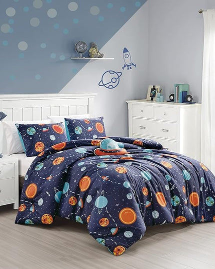 for Kids My Universe Hearts 4-Piece Comforter Set - Beautiful Motif Design Bedding Set with Embrodery Print - LeafyLoom
