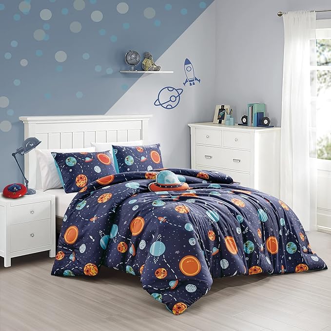 for Kids My Universe Hearts 4-Piece Comforter Set - Beautiful Motif Design Bedding Set with Embrodery Print - LeafyLoom